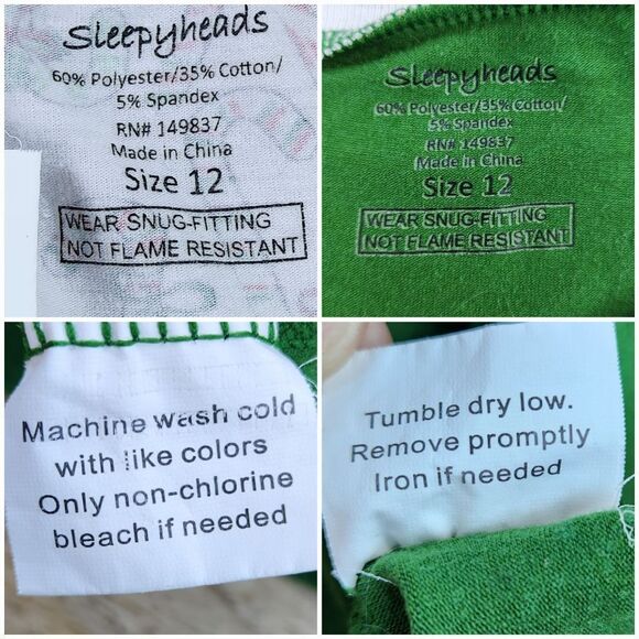 🔥Sleepyheads Green & White Candy Cane Pajama Set Youth 12 - Picture 9 of 9